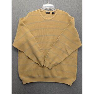 IZOD Sweater Mens 2XL Beige Tan Striped 100% Cotton Crewneck Pullover Knit